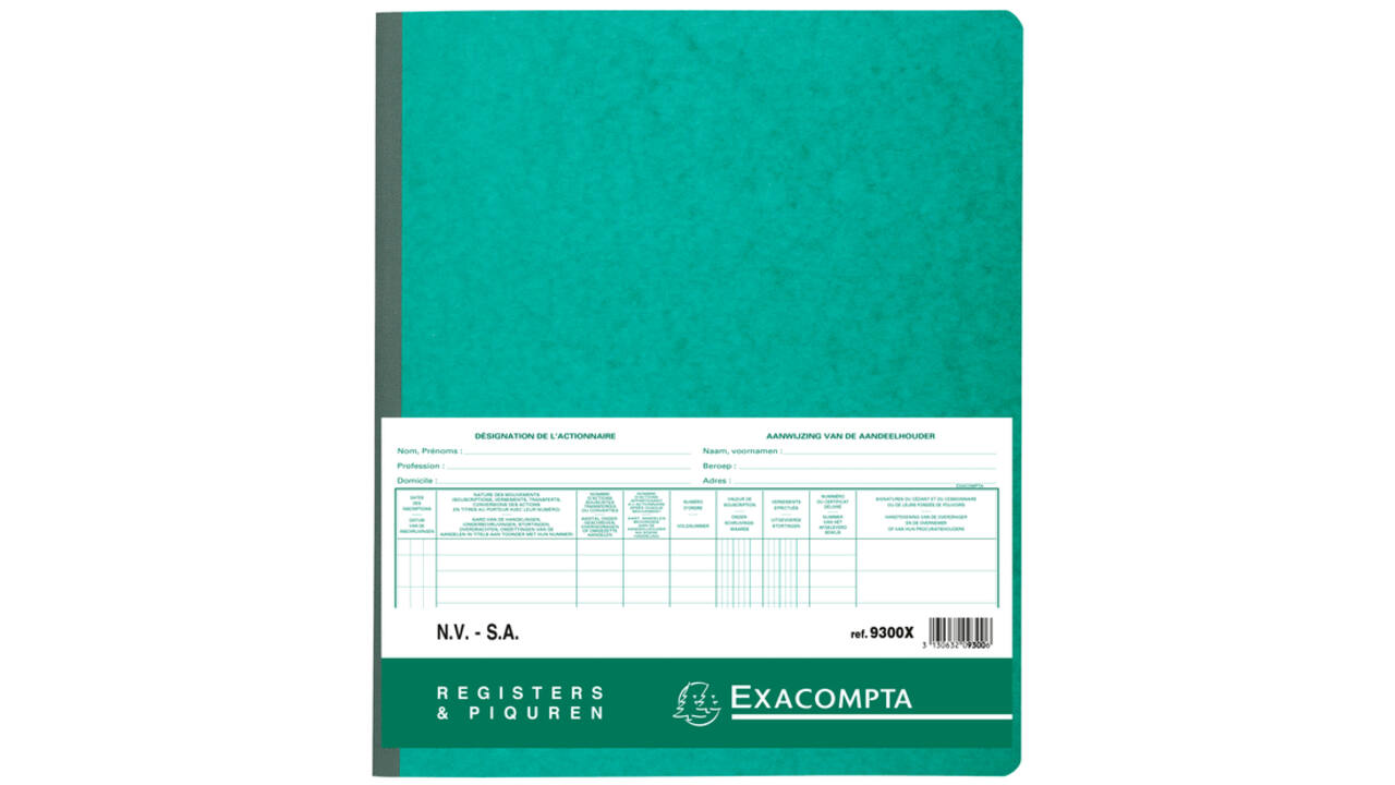 Register Piqure aandeelhouder NV/SA 250x320mm 80vel groen