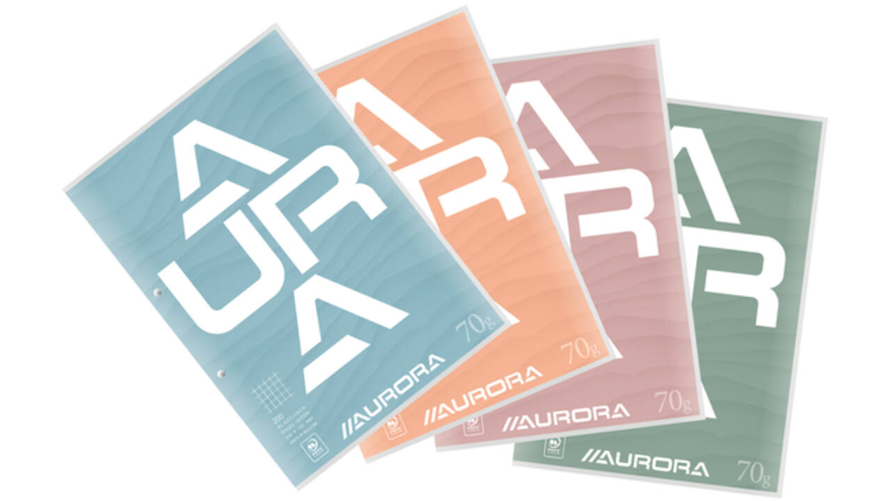 Cursusblok Aurora A4 ruit 5x5mm 2-gaats 200 pagina's 70gr