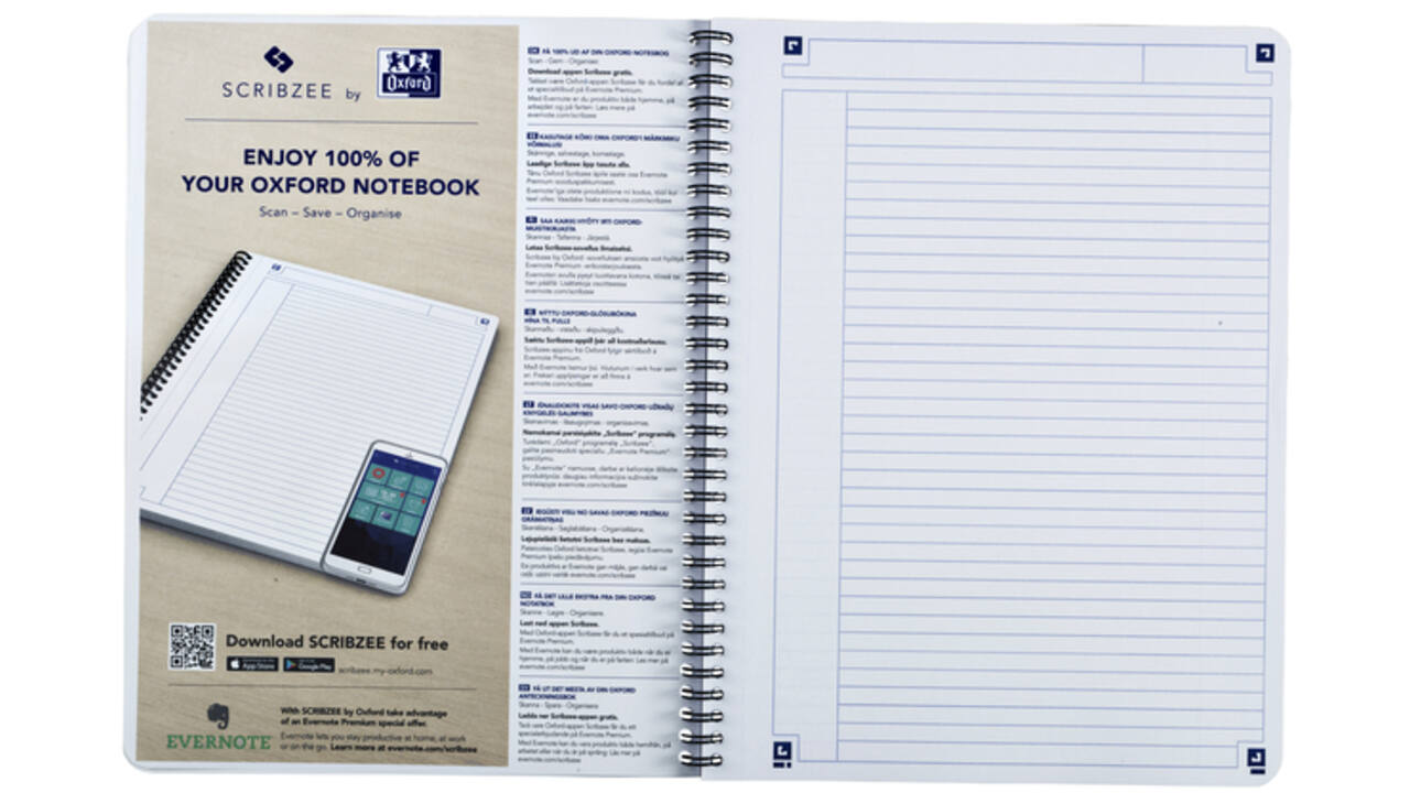 Spiraalblok Oxford Touch A4 lijn 140 pagina's 80gr blauw