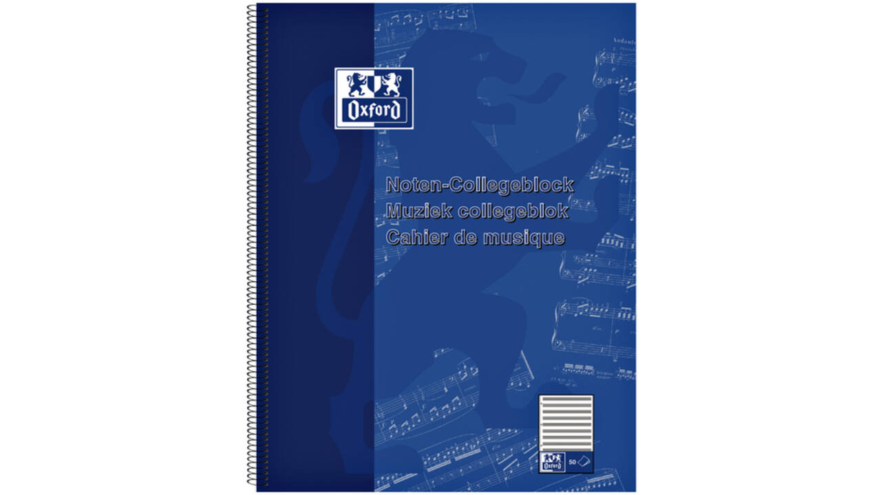 Collegeblok Oxford A4+ muziek 4-gaats 100 pagina's 80gr blauw