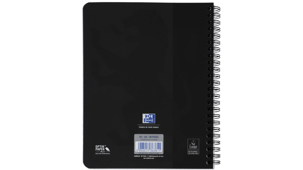 Spiraalblok Oxford Touch A5 ruit 5x5mm 140 pagina's 80gr zwart