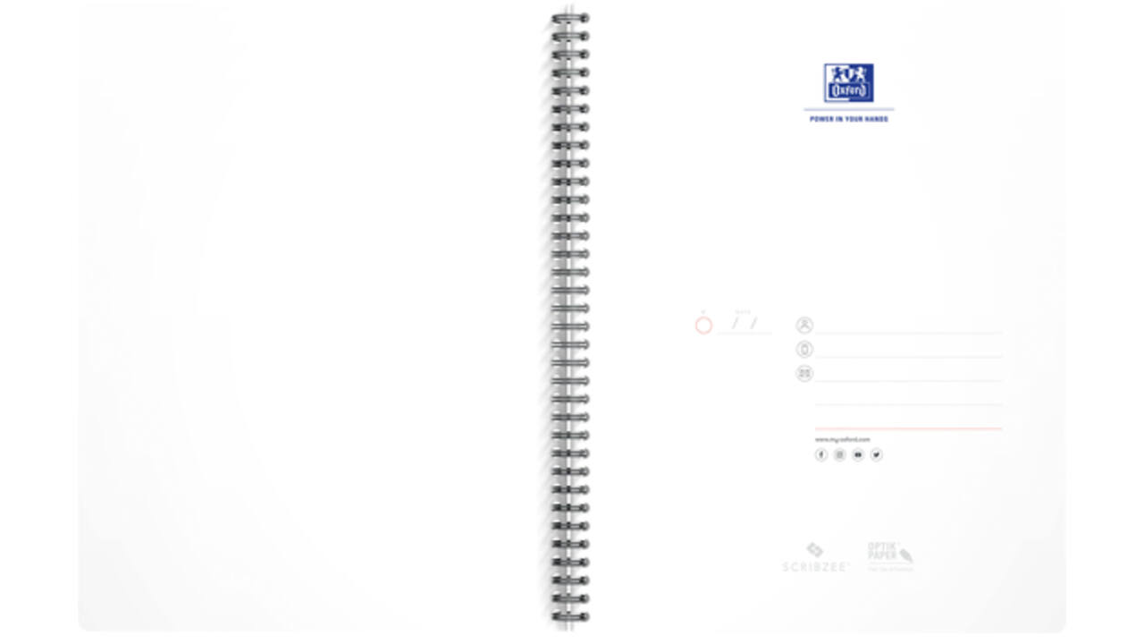 Collegeblok Oxford Office Essentials A4+ lijn 4-gaats 180 pagina's 80gr assorti