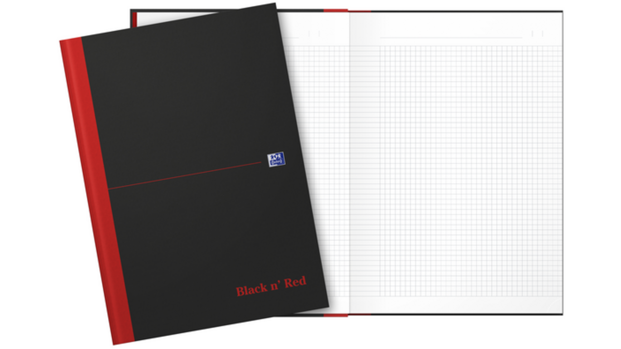Notitieboek Oxford Black n' Red A4 96vel ruit 5mm