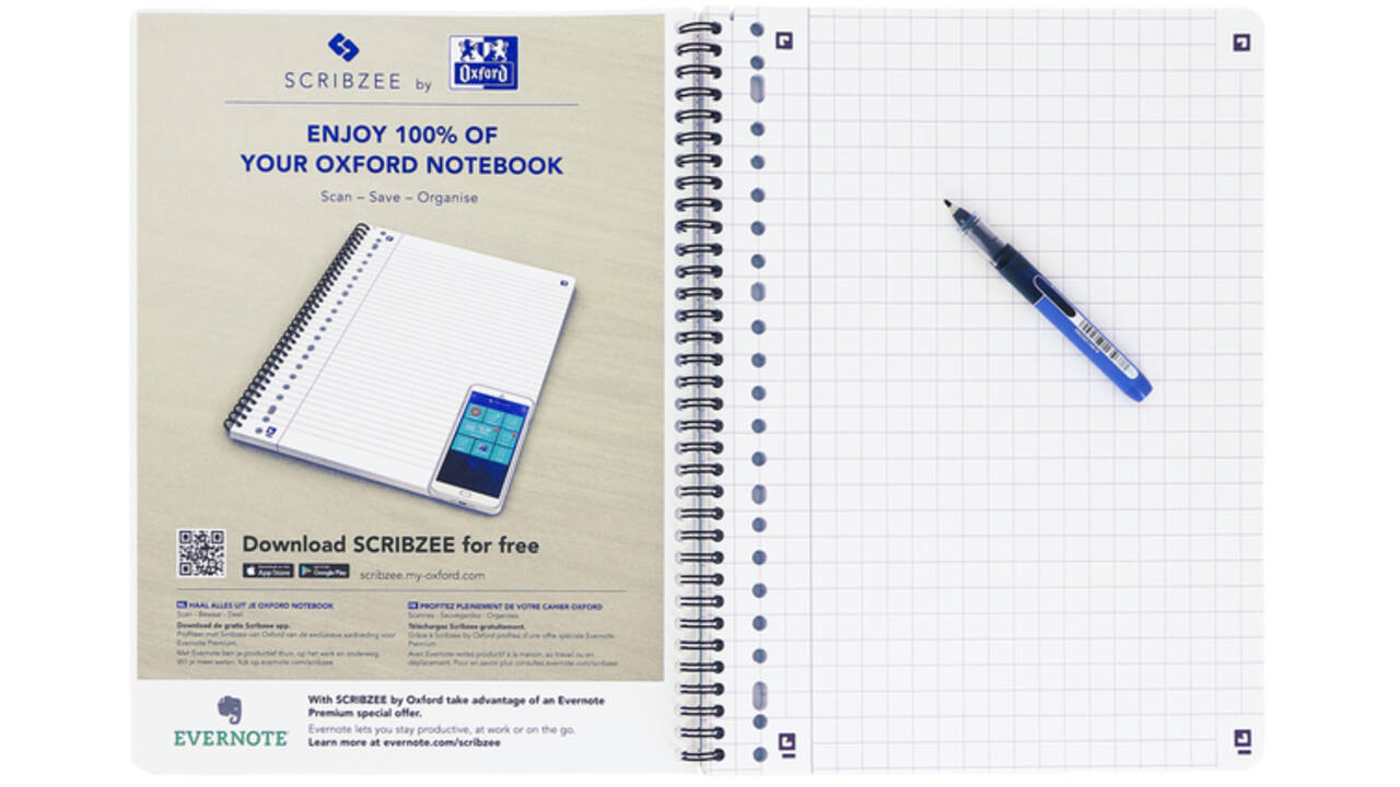Collegeblok Oxford School A4 ruit 10x10mm 23-gaats 160 pagina's 80gr assorti