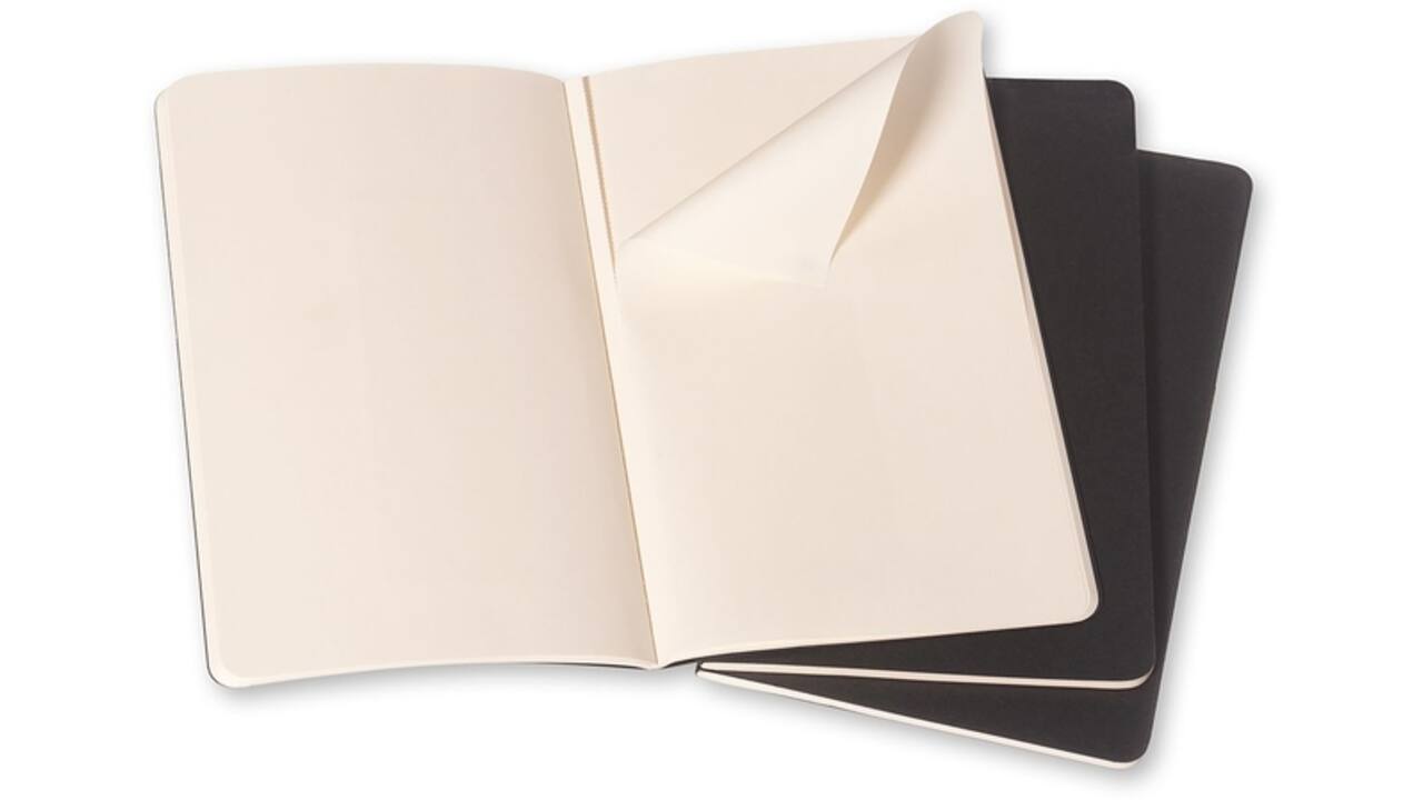 Schrift Moleskine 90x140mm blanco 240 pagina's 70gr zwart set à 3 stuks