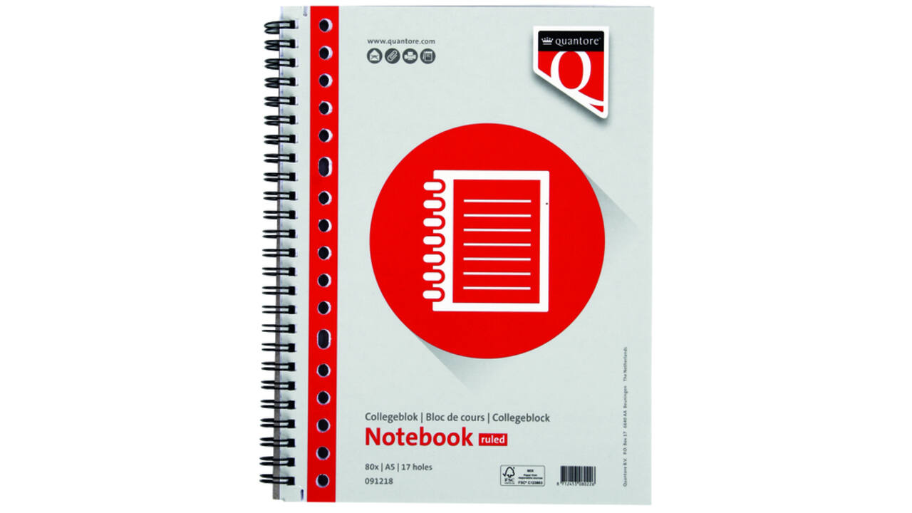 Collegeblok Quantore A5 lijn 17-gaats 80vel 70gr