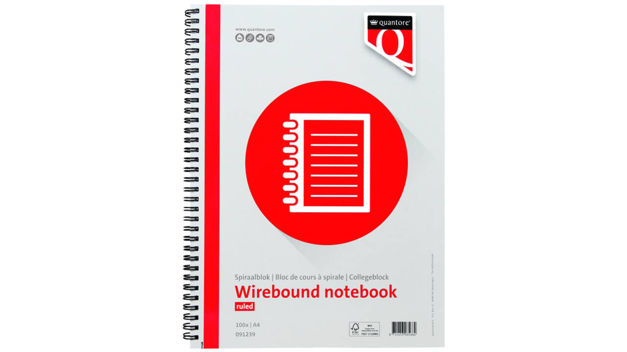 Spiraalblok Quantore A4 lijn spiraal 100vel 70gr