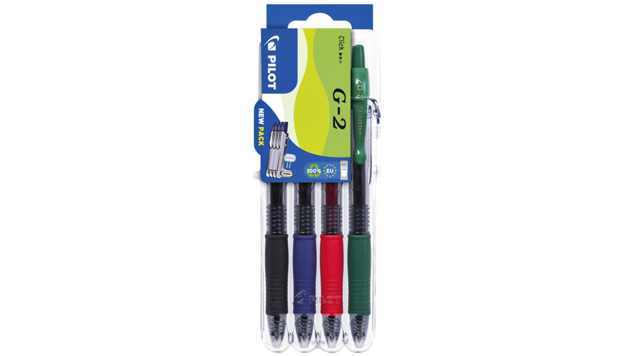 Gelschrijver Pilot clicker medium basis assorti Set2Go à 4 stuks