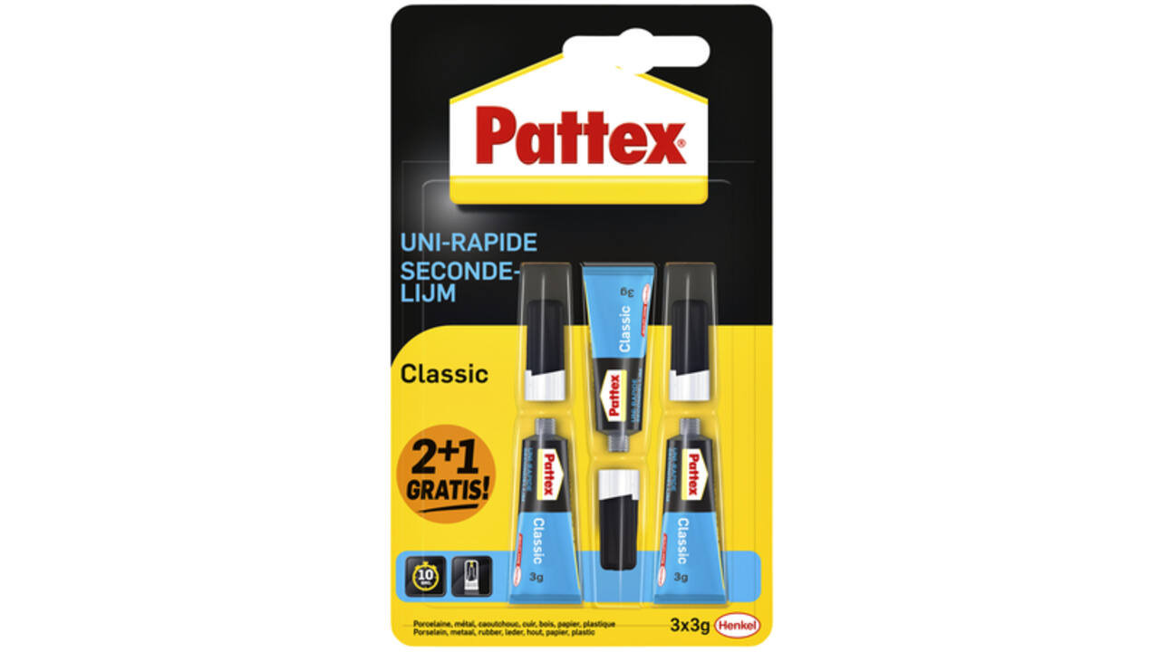 Secondelijm Pattex classic 3gr 2+1 gratis