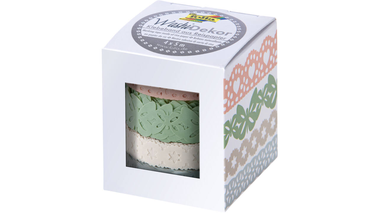 Washi tape Folia kant pastel 2x 15mmx5m 2x 10mmx5m 4 designs 4 kleuren