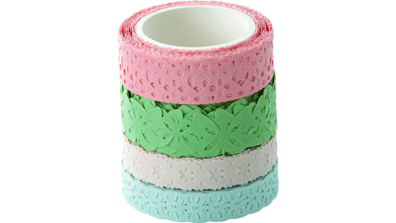 Washi tape Folia kant pastel 2x 15mmx5m 2x 10mmx5m 4 designs 4 kleuren