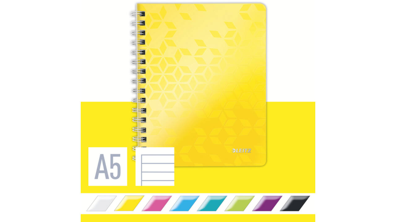 Notitieboek Leitz WOW A5 lijn spiraal PP geel