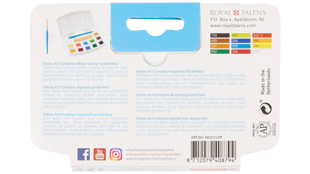 Talens Art Creation aquarel set 12 napjes met penseel