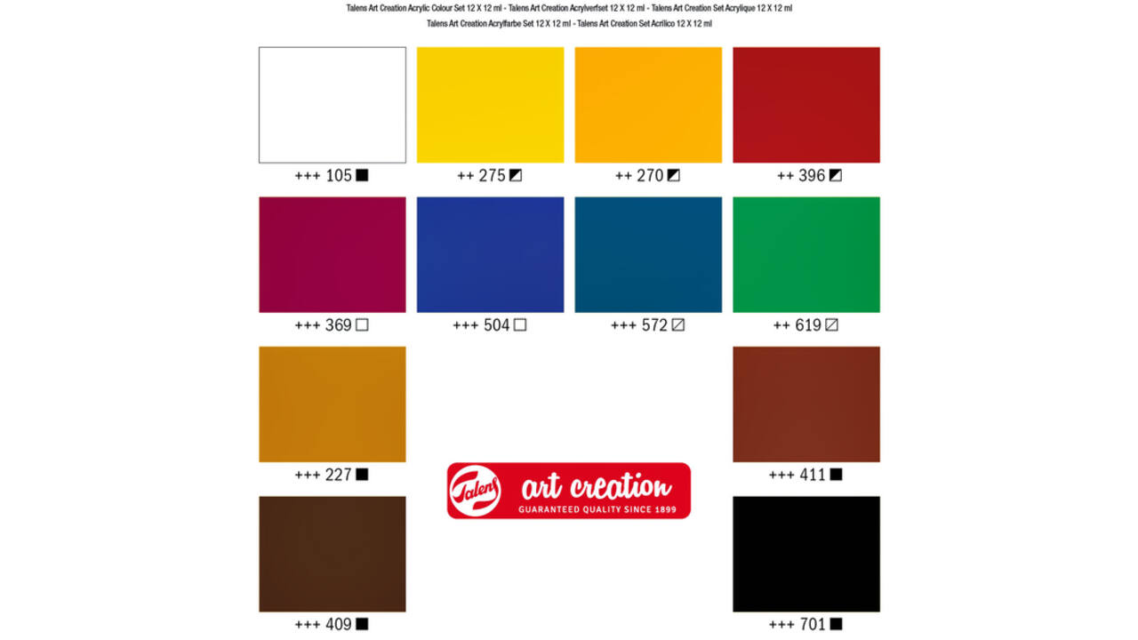 Acrylverf Talens Art Creation met stappenplan 12ml set à 12 kleuren