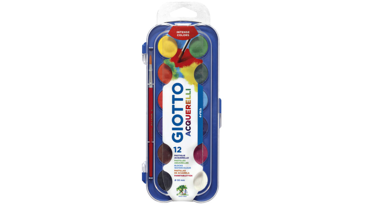 Gouache Giotto 30mm doos à 12 kleuren met penseel