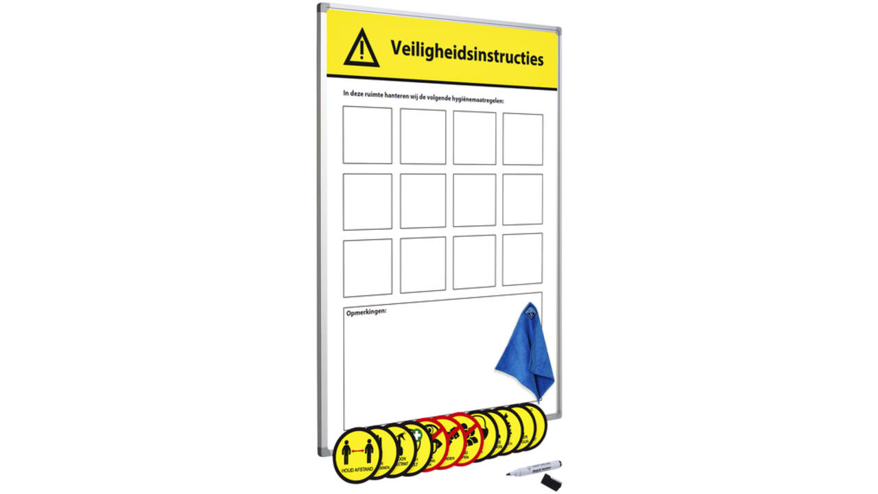 Veiligheidsbord Corona met wisselbare iconen Nederlandstalig 30x45cm