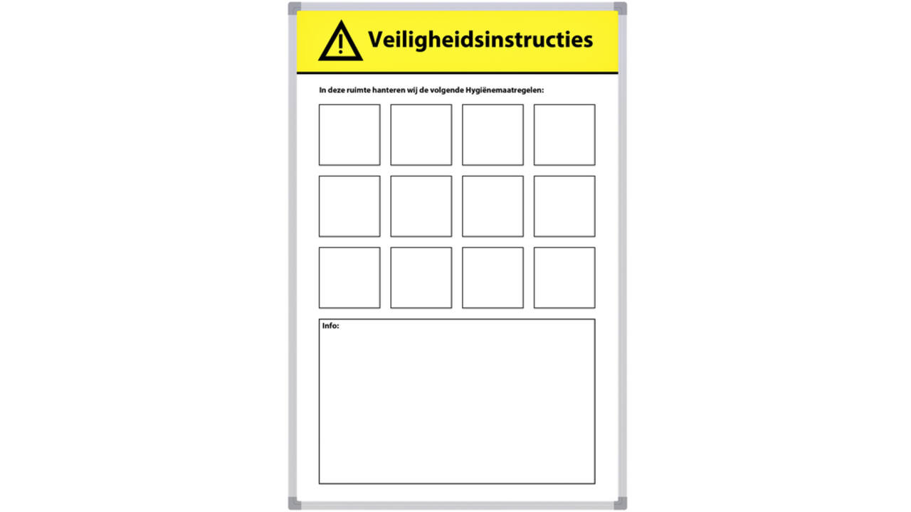 Veiligheidsbord Corona met wisselbare iconen Nederlandstalig 30x45cm