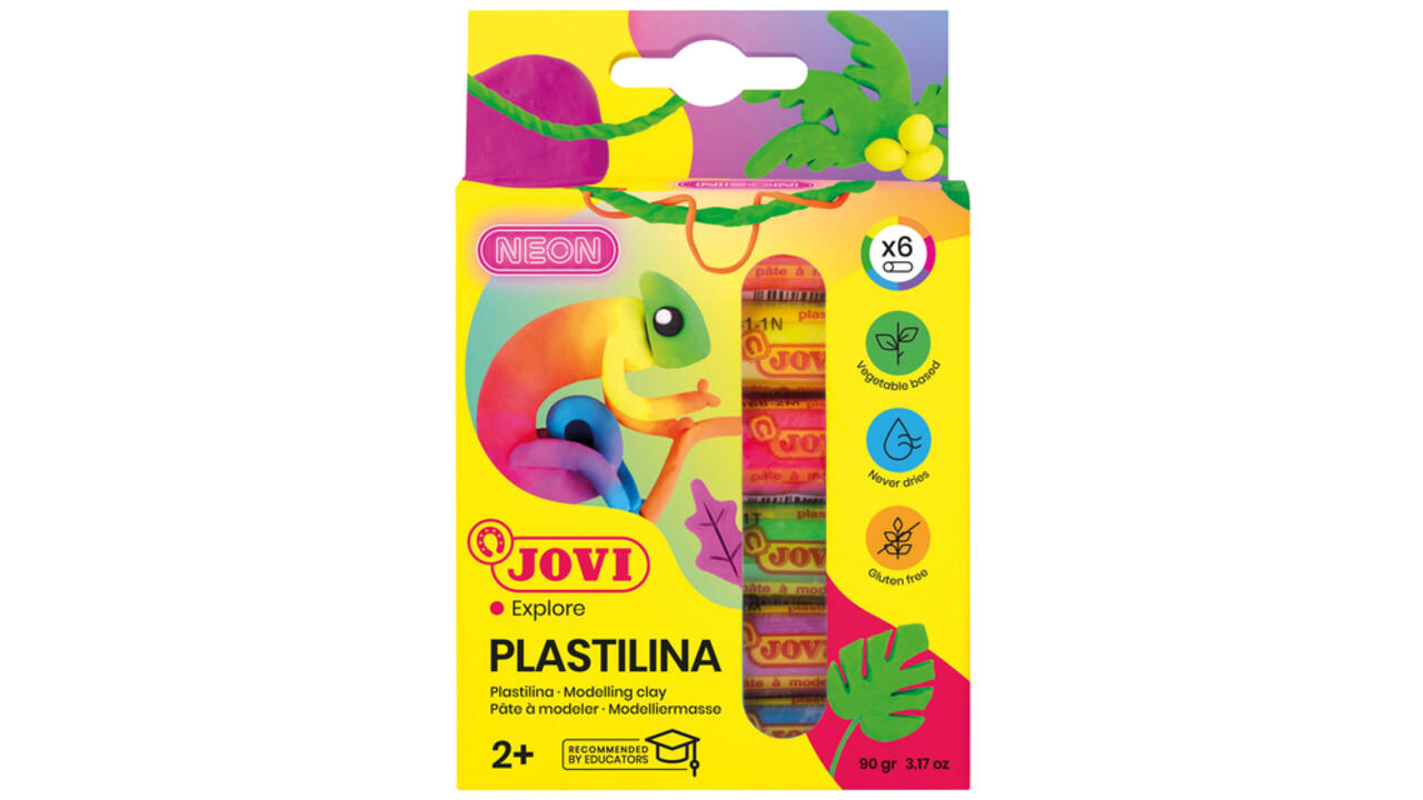 Boetseerklei Jovi plastalina 15gr neon kleuren assorti etui à 6 stuks
