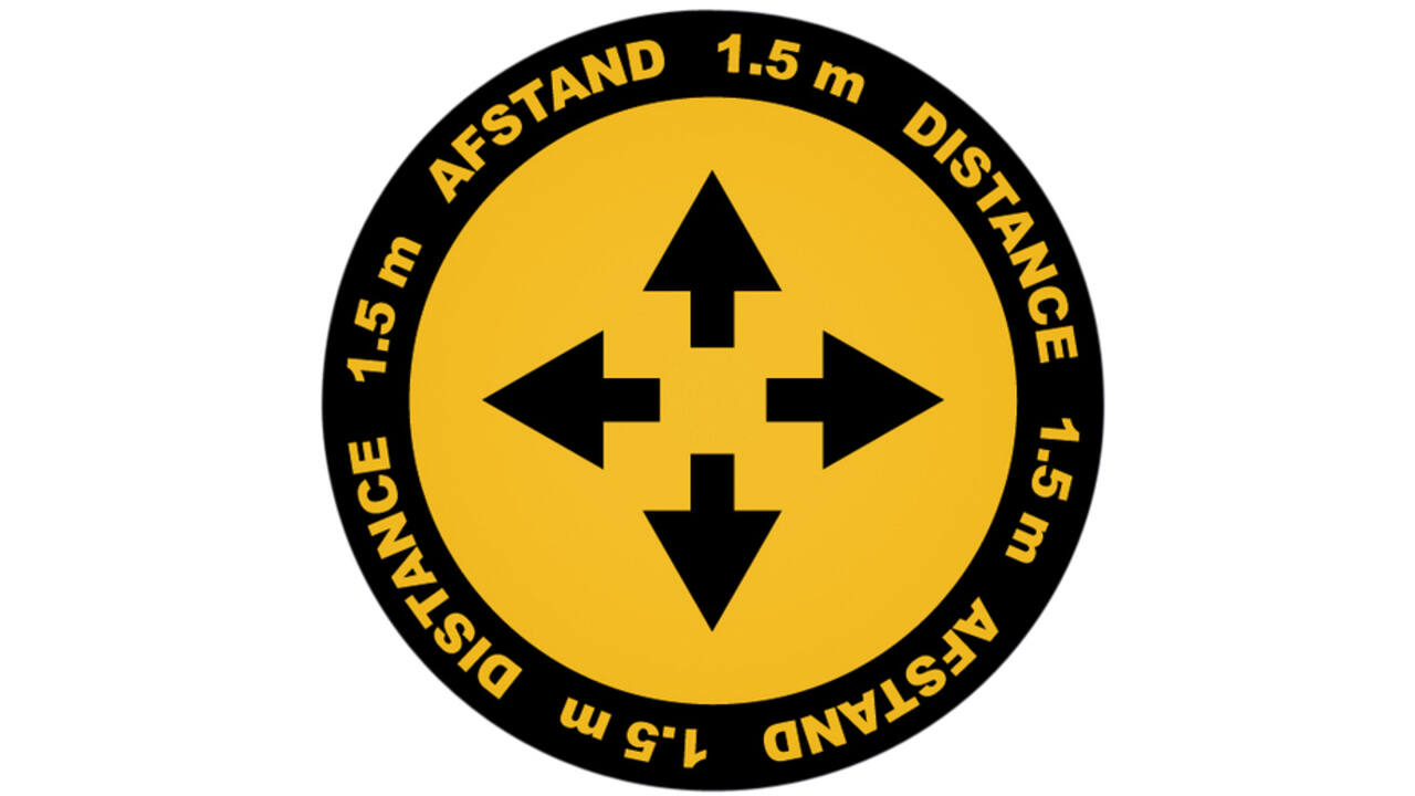 Vloersticker Metafas kruispunt twee-talig Ø20cm geel