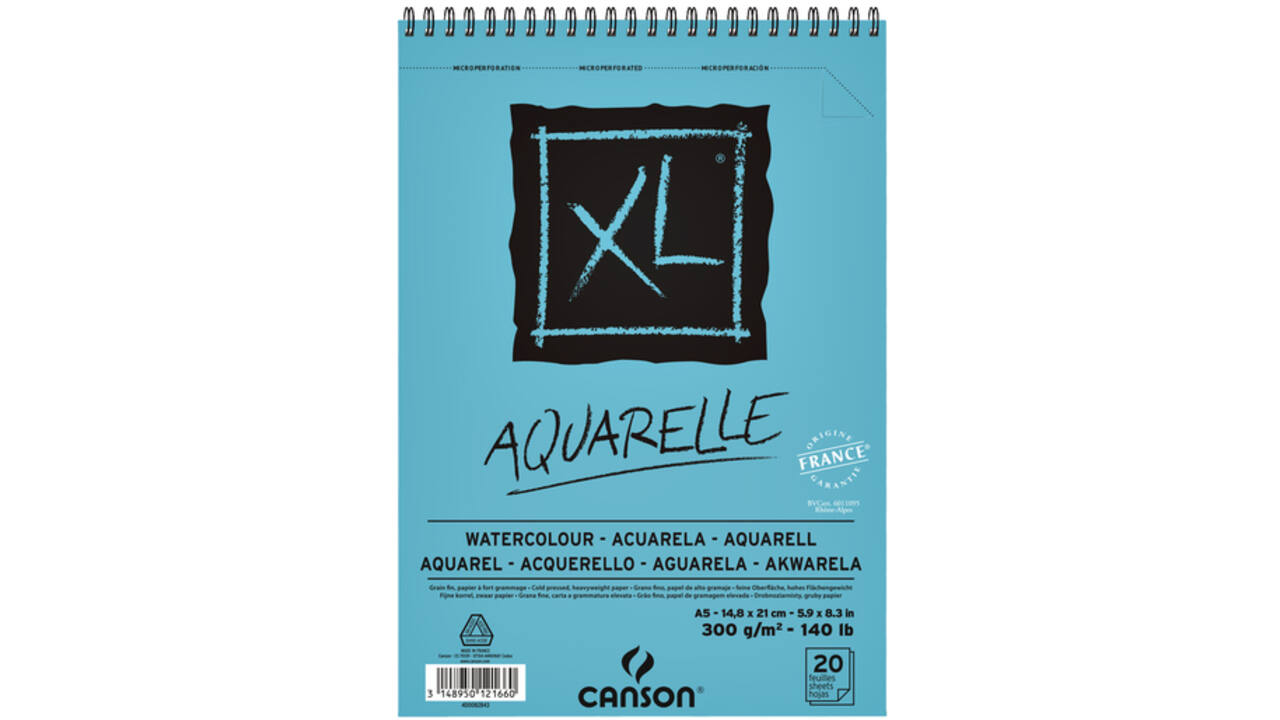 Aquarelblok Canson XL Aquarelle A5 20V 300gr spiraal