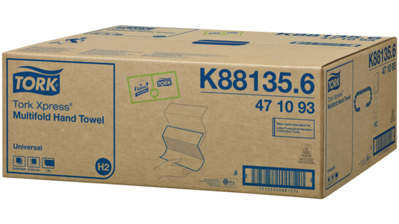 Handdoek Tork Xpress H2 multifold universal vouwhanddoeken 1 laags wit 471093