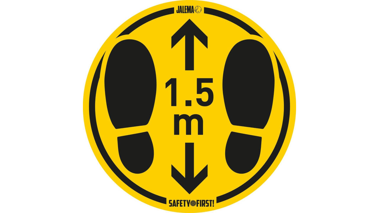 Vloersticker Djois voor gladde vloeren houd afstand Ø350mm geel/zwart
