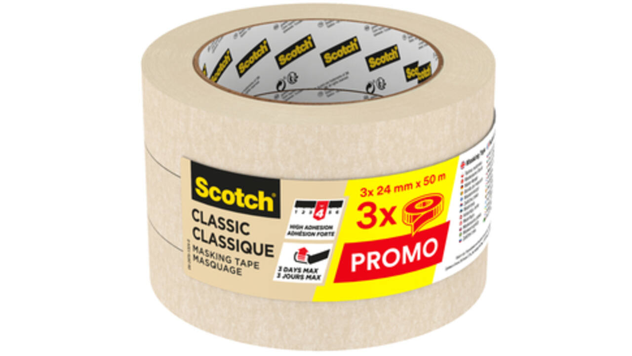 Afplaktape Scotch Classic 24mmx50m beige 3 rollen