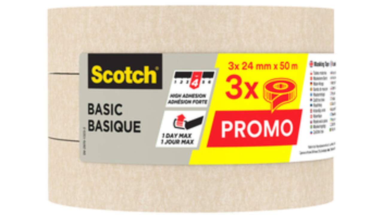 Afplaktape Scotch Basic 24mmx50m beige 3 rollen