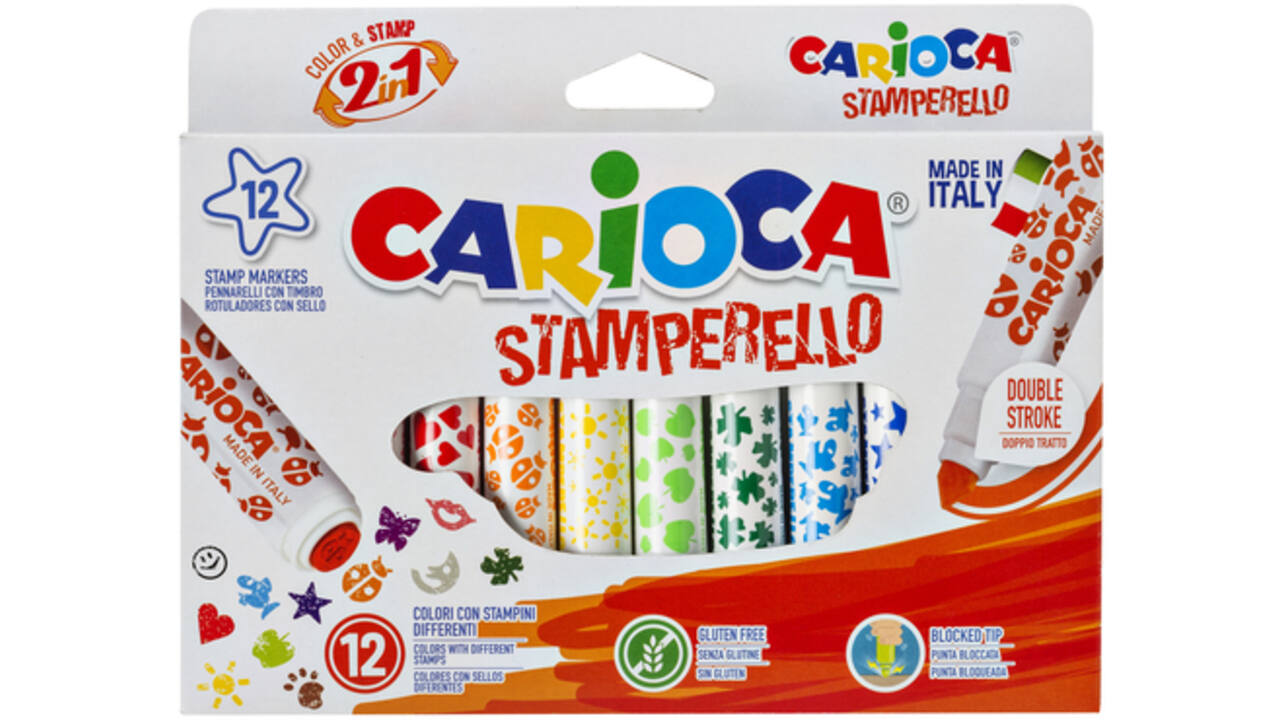 Viltstift Carioca stempelstift 2 in 1 assorti set à 12 stuks