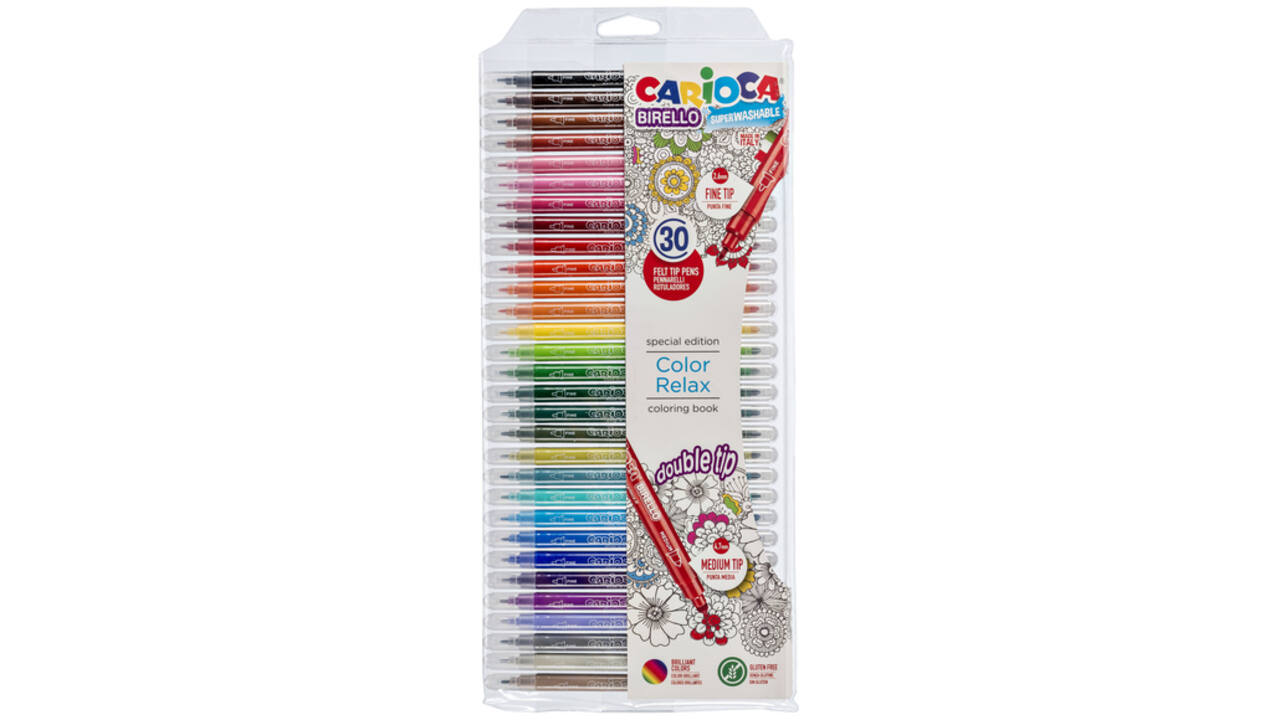 Viltstift Carioca Birello dubbelpunters assorti set à 30 stuks