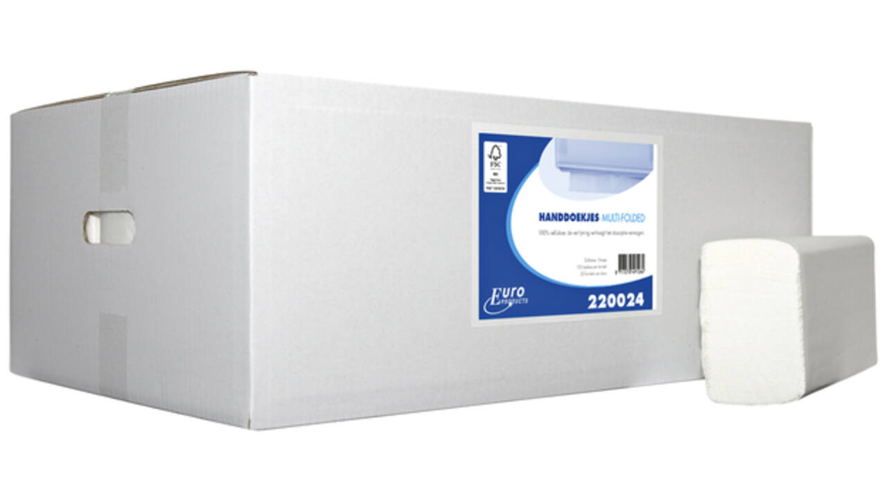 Handdoek Cleaninq H2 i-vouw 2-laags 206x240mm 25x150 vel wit