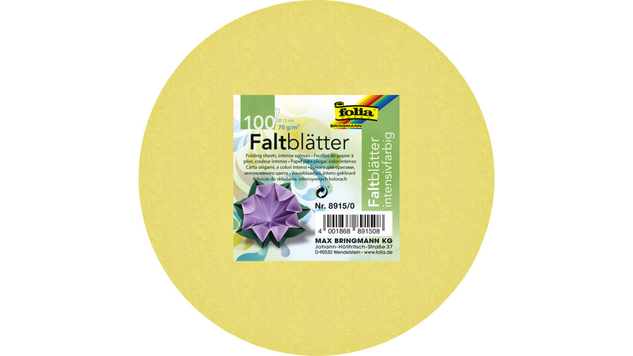Origami papier Folia 70gr rond 15cm 100 vel assorti kleuren