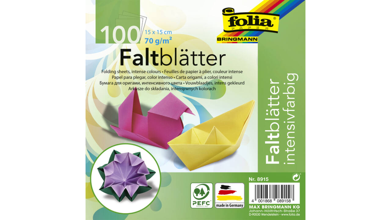 Origami papier Folia 70gr 15x15cm 100 vel assorti kleuren