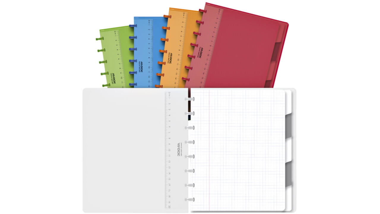 Schrift Adoc A5 ruit 5x5mm 144 pagina's 90gr met 5 tabbladen assorti