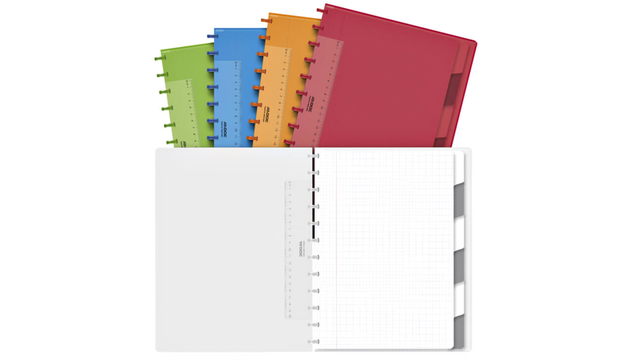 Schrift Adoc A4 ruit 5x5mm 144 pagina's 90gr met 6 tabbladen assorti