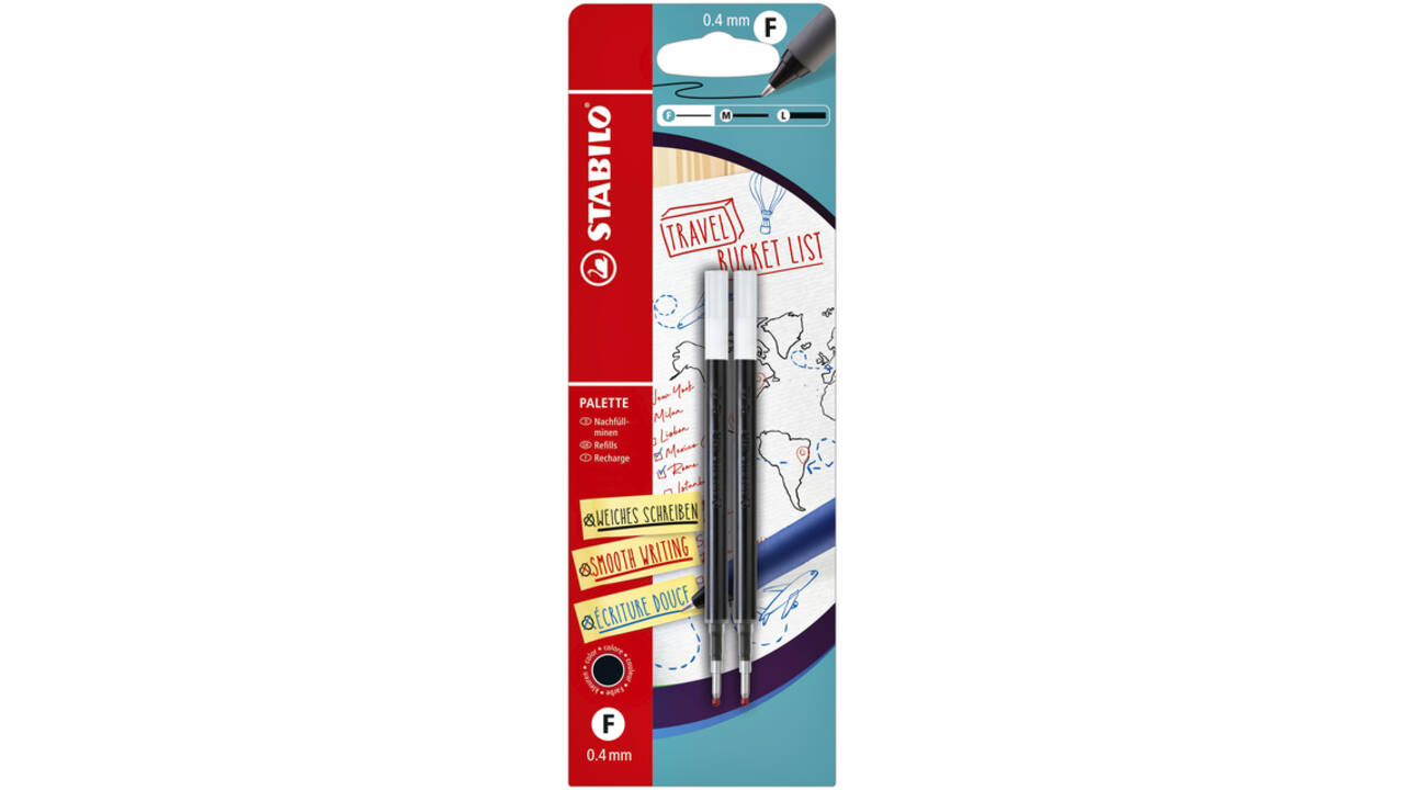 Rollerpenvulling STABILO Palette fijn zwart blister à 2 stuks
