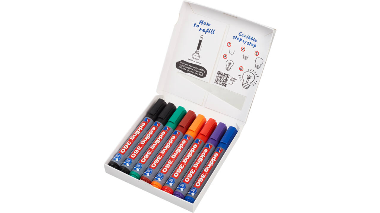 Viltstift edding 360 whiteboard rond 1.5-3mm assorti set à 8 stuks