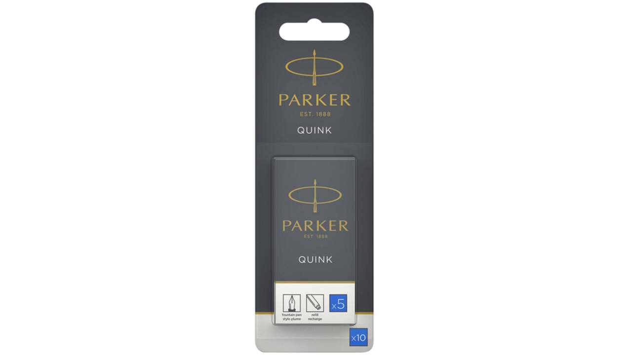 Inktpatroon Parker Quink uitwasbaar blauw blister à 10 stuks