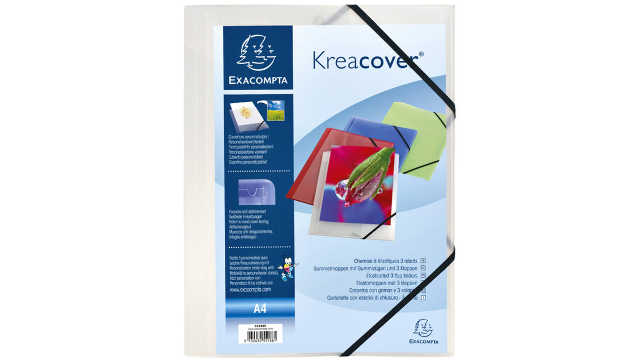 Elastomap Exacompta Kreacover A4 3 kleppen PP assorti
