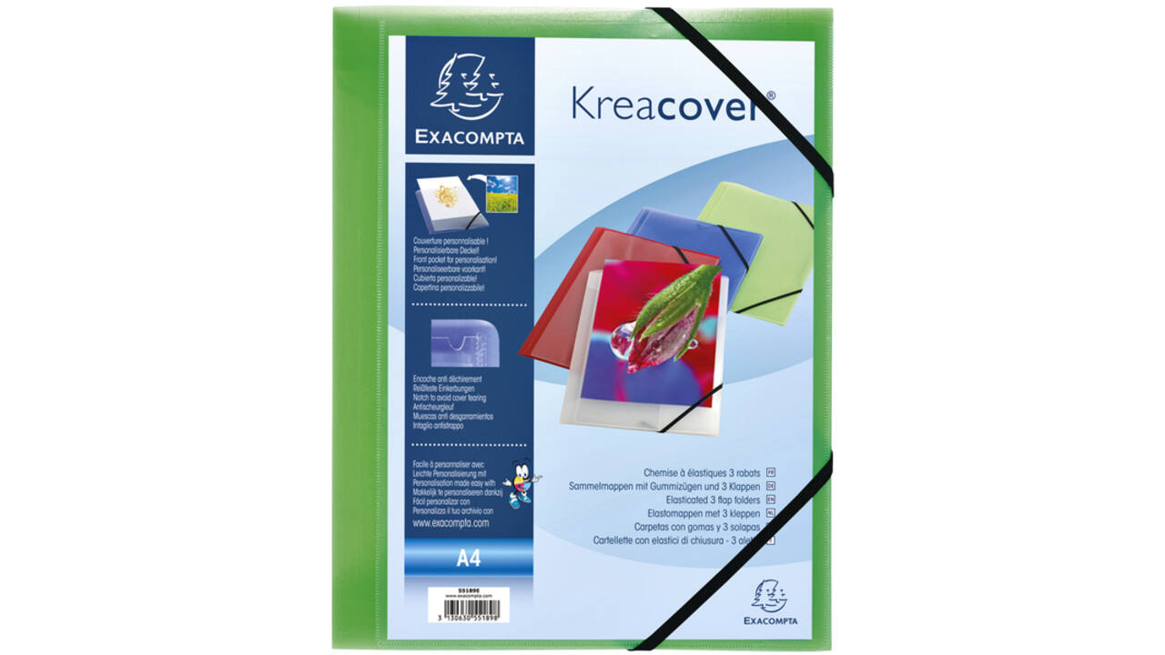 Elastomap Exacompta Kreacover A4 3 kleppen PP assorti