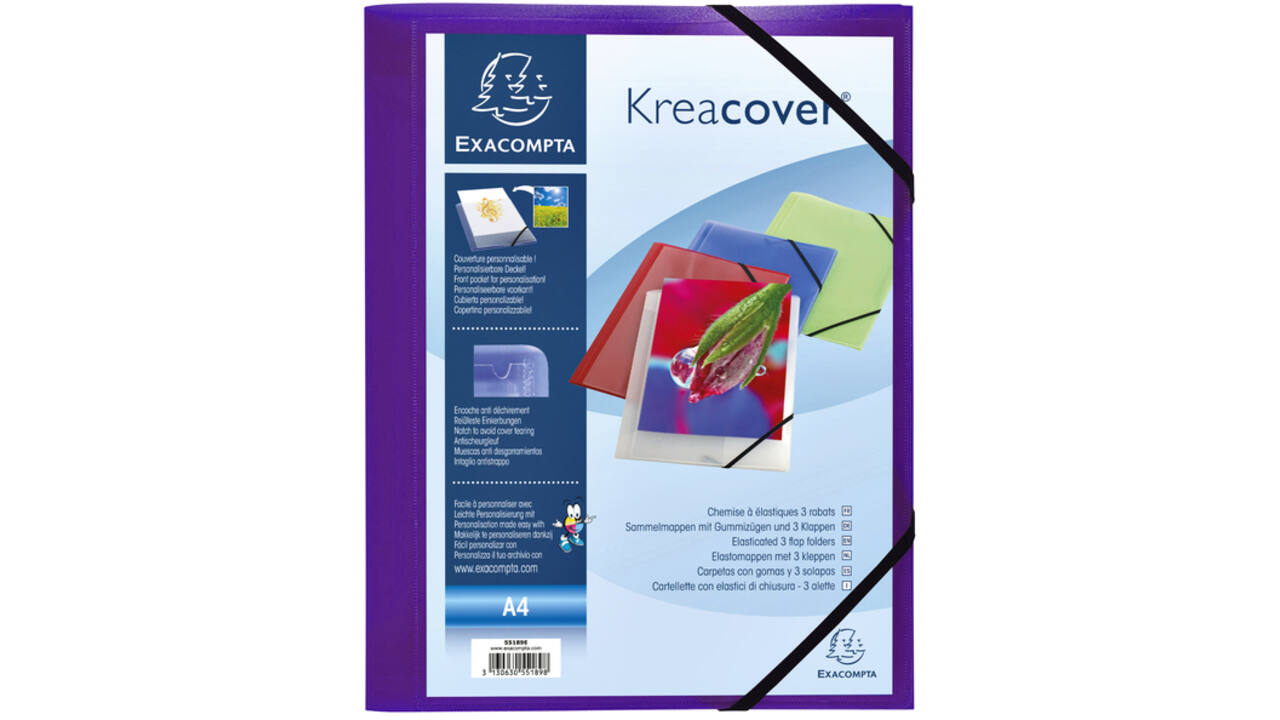 Elastomap Exacompta Kreacover A4 3 kleppen PP assorti