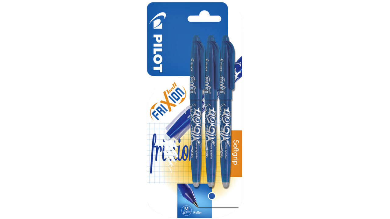 Rollerpen PILOT friXion medium blauw blister à 3 stuks