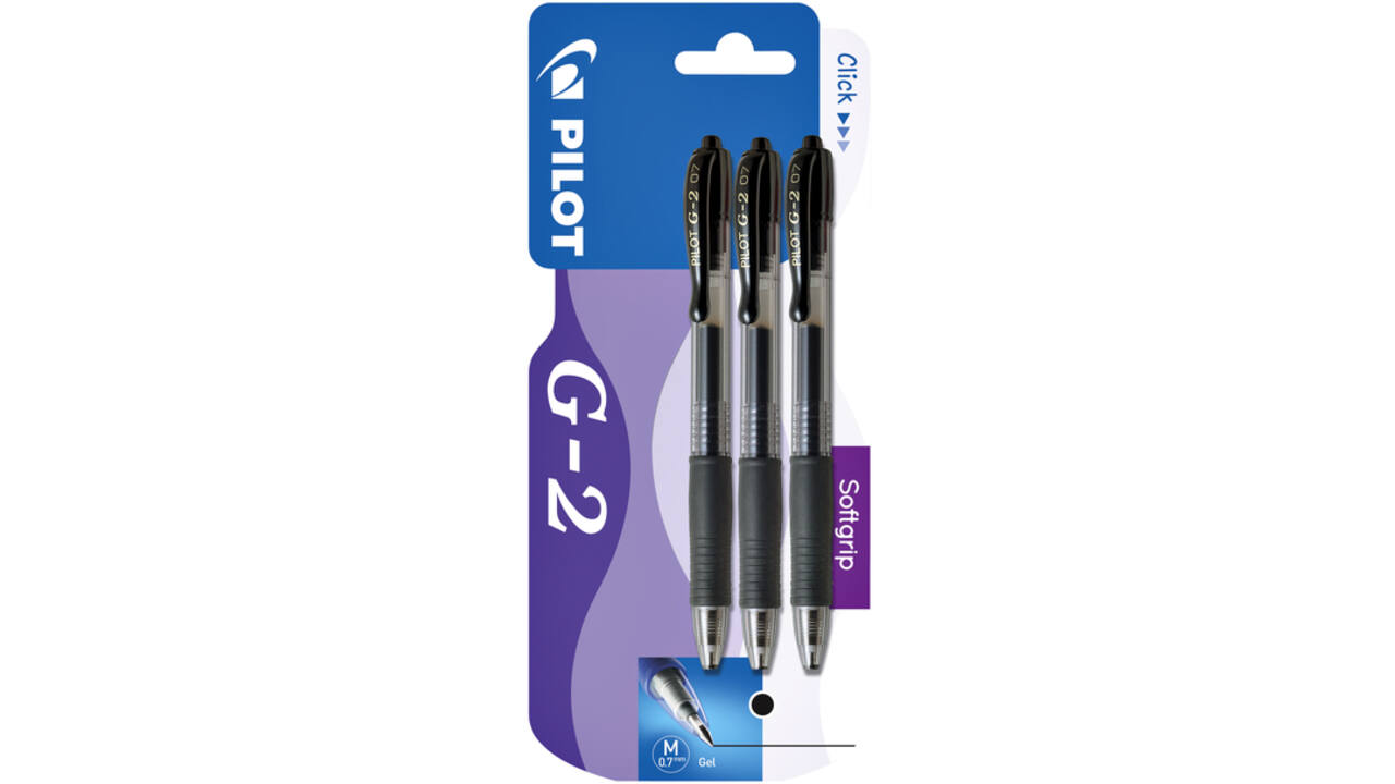 Gelschrijver PILOT G-2 medium zwart blister à 3 stuks