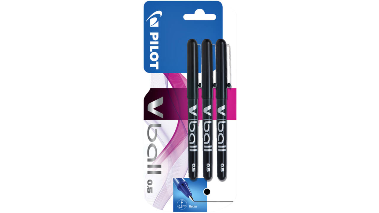 Rollerpen PILOT V-Ball 05 fijn zwart blister à 3 stuks