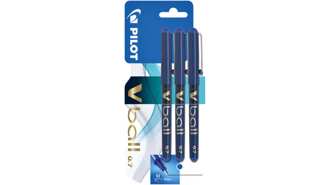 Rollerpen PILOT V-Ball 07 medium blauw blister à 3 stuks