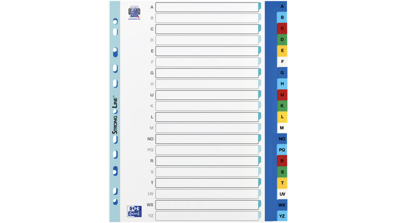 Tabbladen Oxford A4+ 11-gaats 20-delig A-Z PP kleur