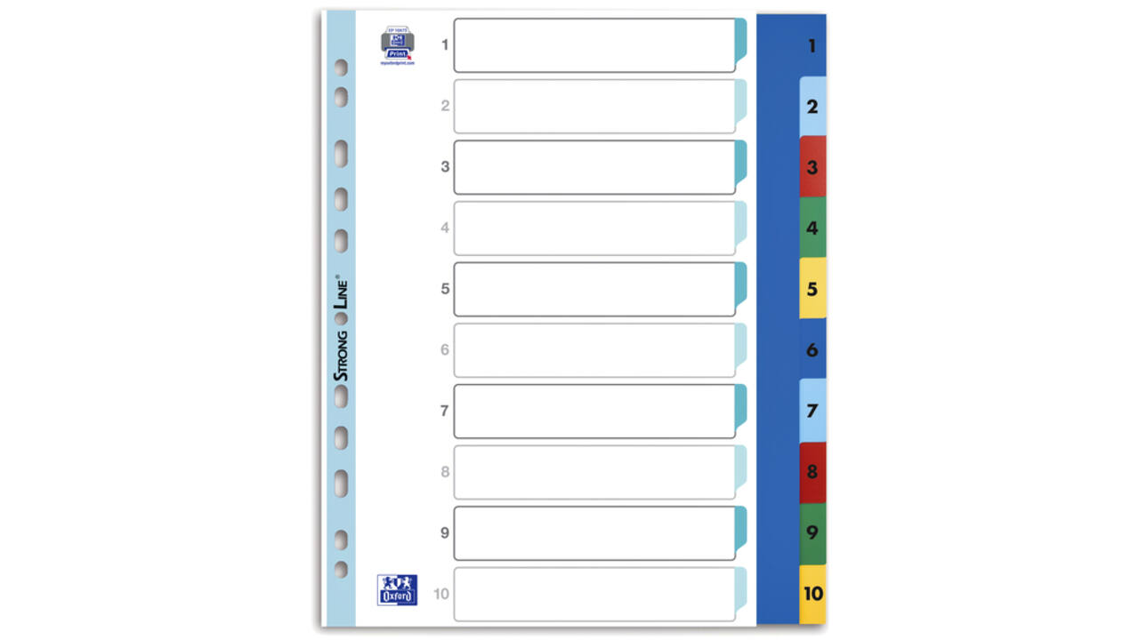Tabbladen Oxford A4+ 11-gaats 1-10 PP kleur