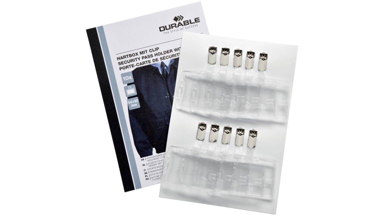 Veiligheidspashouder Durable Security met clip 54x85mm set à 10stuks