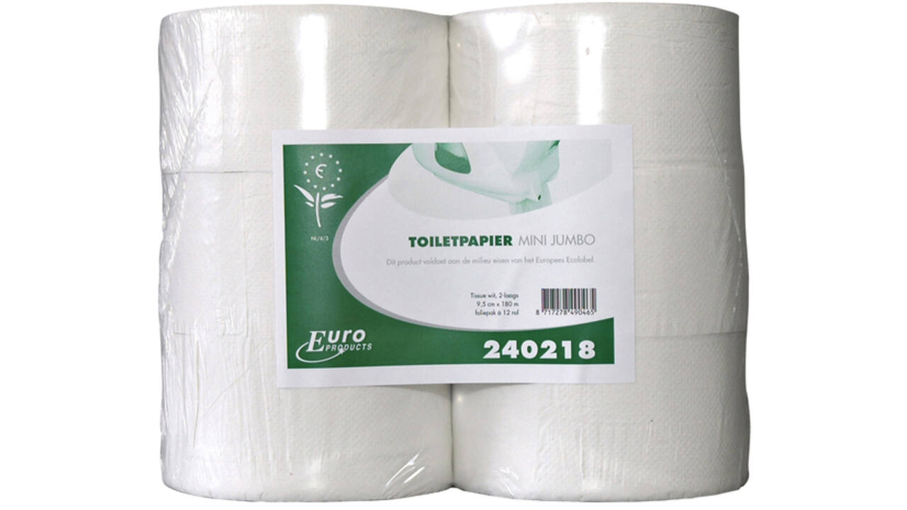 Toiletpapier Euro Products Q5 mini jumbo 2l recycled 180m wit 240218
