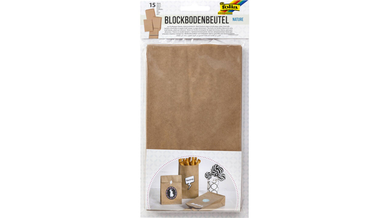 Blokbodemzak Folia 12x6x21cm foodsafe kraft set à 15 stuks